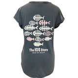 Fish Diamond Rolled Sleeve T-Shirt - Women's Fit - Light Charcoal