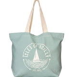 Ships and Waves Soft Washed Jute Bag - Duck egg