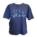 Ladies Oversized Organic Sail Boats Tee - Navy