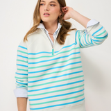 Womens Crew 1/2 Zip Sweatshirt - Blue/Green Stipe