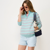 Womens Crew 1/2 Zip Sweatshirt - Blue/Pink